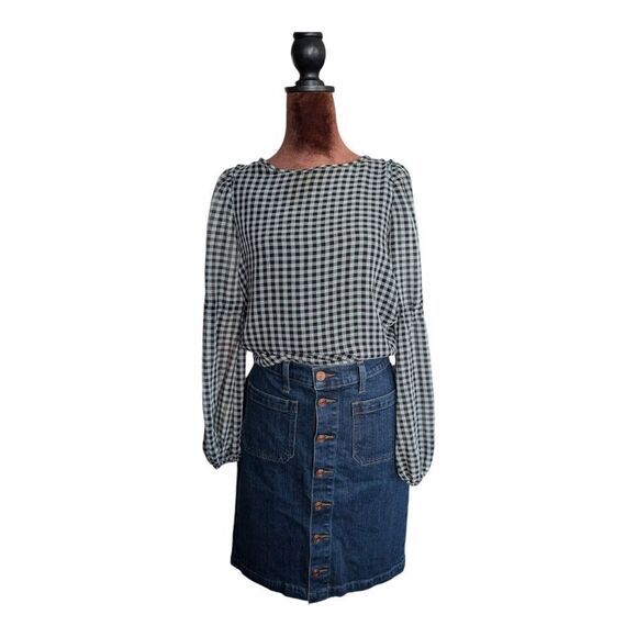 Max Studio chiffon gingham peasant blouse with removable tie belt size S - Picture 8 of 16